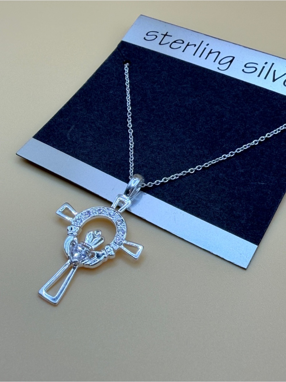 925 Sterling Silver Claddagh Cross Necklace